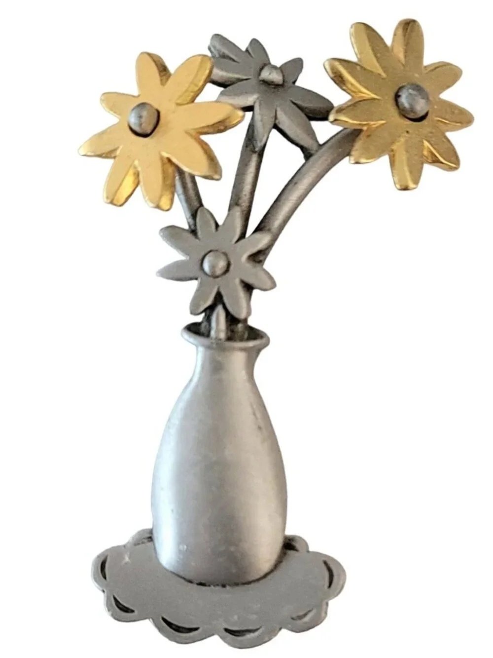 JJ Jonette Gold And Silver Tone Flower, Vase Brooch, Signed M604